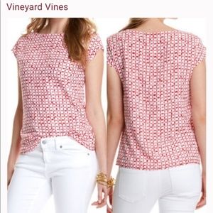 Vineyard Vines - red and white "tie dye" drop shoulder top